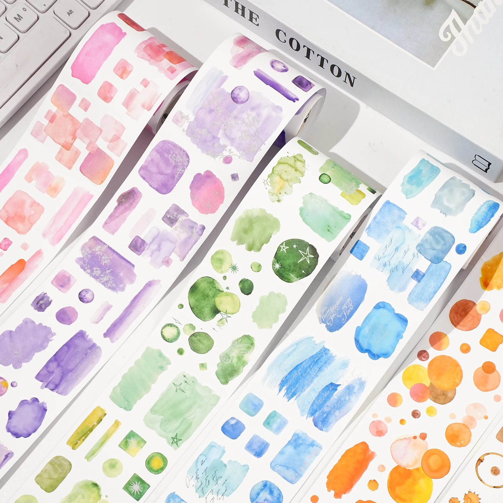 Etori Life 60Mm*2M Macaron Watercolor Gradient Washi Tape Background Decoration Stickers for Notebooks, Phone Stickers, Tote Bags, Pencil Cases, Pen Holders, Budget Planners, Journaling, Stationery Stickers, Office Decor Accessories, Handmade Scrapbook Supplies, Room Decoration, Aesthetic Art, Children's Stickers, Back-To-School Season