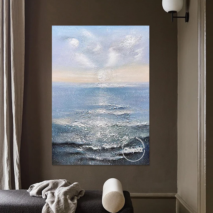 Oil Painting Canvas Room Decoration, 100% Hand-painted Palette Knife, Big Size Wall Decor, Seascape, Aesthetic Art, Hotel Decor