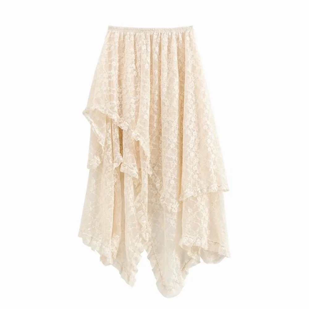 Vintage Hohe Taille Spitze Unregelmäßigen Asymmetrischen Rock Fairycore Frauen Sexy Y2K Boho Ästhetischen Mid Röcke Dame Urlaub Outfits – Detail 7