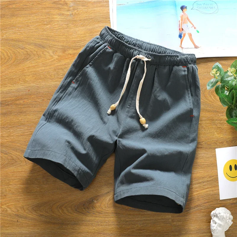 Pantalones cortos Capris de algodón y cáñamo para hombre, Shorts delgados e informales, holgados y grandes, Verano