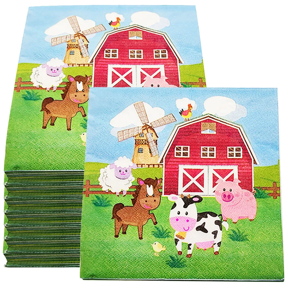 Farm Animals Paper Napkins  Farm Dessert Napkins Disposable Paper Napkin Baby Shower Party Decor Farm Themed Birthday Supplies