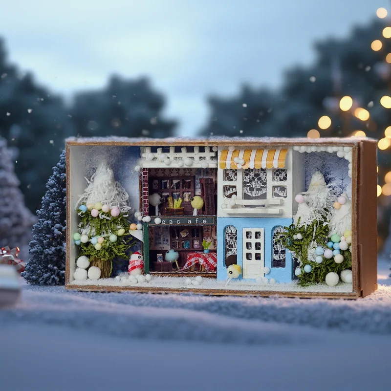 Diy kits de construção em miniatura de madeira mini caixa estações secretas casas de boneca com móveis casas de bonecas para amigos presentes de aniversário