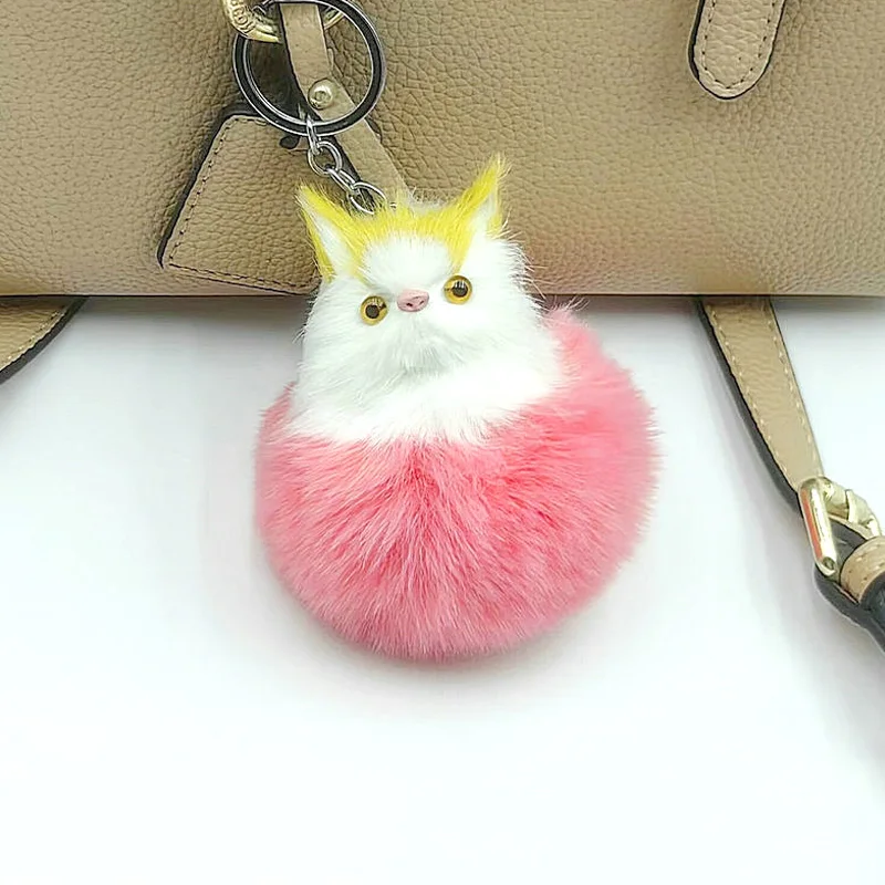 Plush Imitation Rabbit Fur Keychain Fluffy Owl Doll Pendant Keyring Simulated Animal Key Chain Backpack Car Hangings Decorations