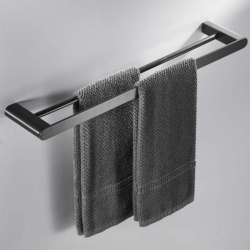 Gunmetal Grey Full Brass Bathroom Storage Towel Rack Bathroom Hardware Accessories Perforated Installation Minimalistic Design