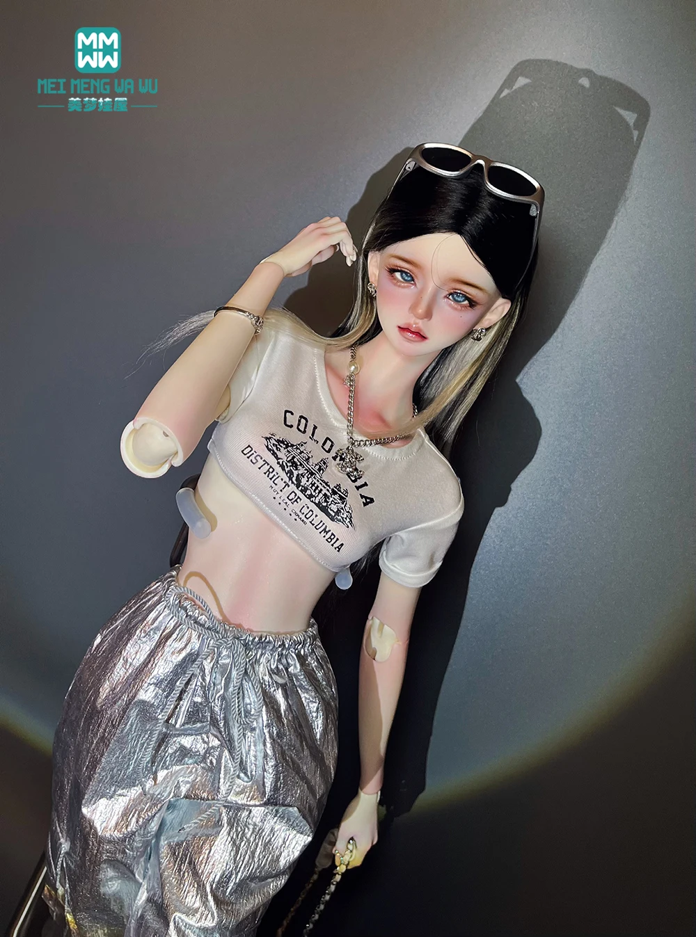 Passend für 43-60cm 1/3 1/4 SD DD BJD Puppenkleidung Modische Arbeitshose Kurzes T-Shirt Mädchen Geschenk – Detail 6