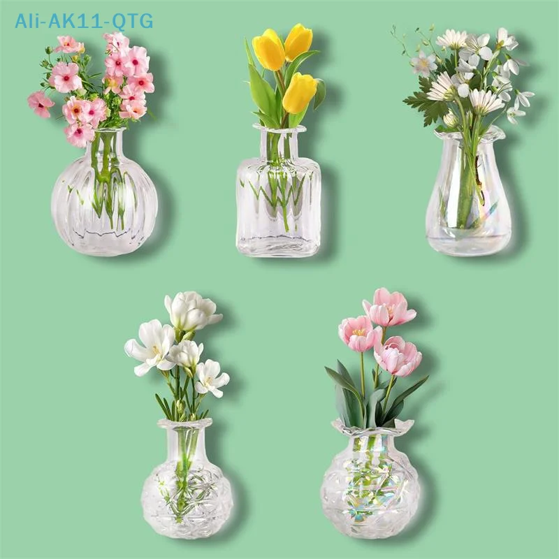 NEW 1/5 PCS Mini Glass Vase Fridge Magnet DIY Porcelain Vase Flowers Refrigerator Message Sticker Plant Magnet Green Gift
