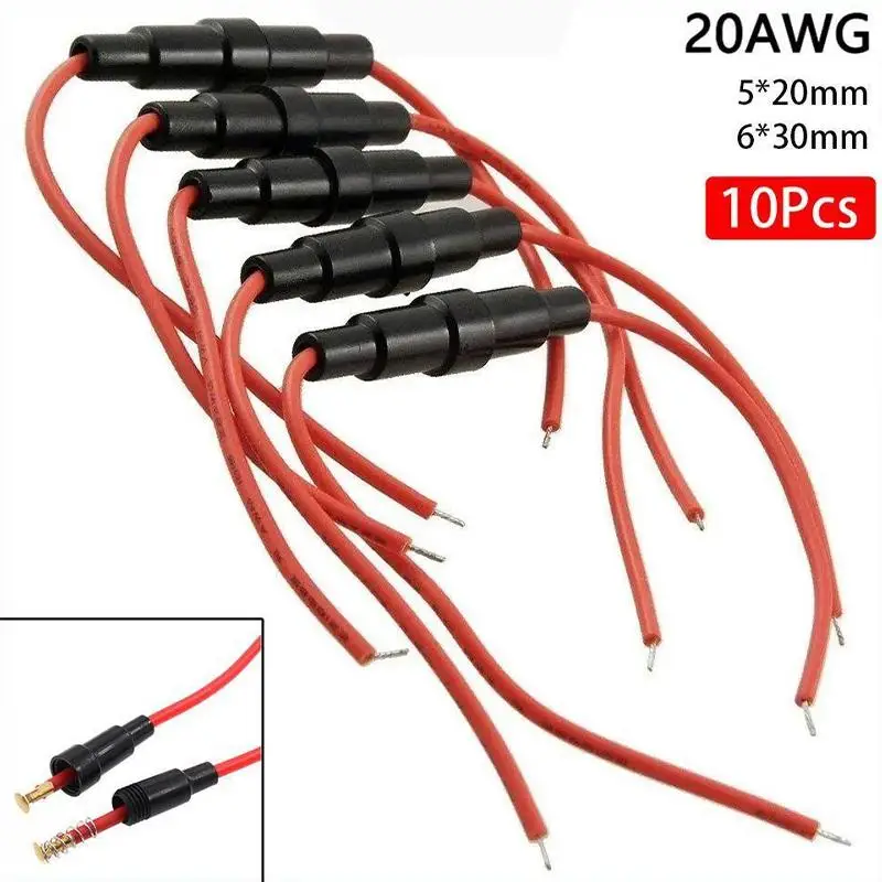 Glass Fuse Holder Screw Type 5X20mm 20AWG Wire Cable Robust Casing for Home Appliance Safety Maintenance