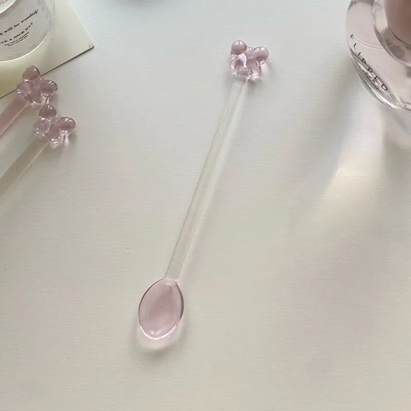 Dreamy Pink Bow Glass Spoon Cute Coffee Dessert Stirring Spoon Home Atmosphere Tableware Decoration