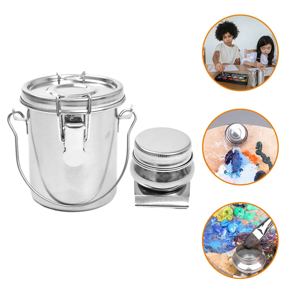 1Set Heavy Duty Stainless Steel Paint Brush Washer Double Layer Design Wear Resistant Brush Cleaning Bucket for Artists Crafters