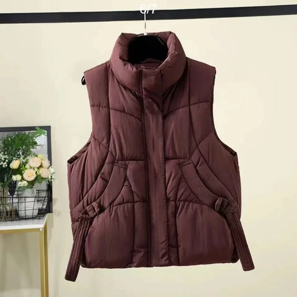 

Новинка 2025 года, женский жилет без рукавов с воротником-стойкой, осенне-зимний женский пуховик, хлопковый жилет, пальто, жилет, топ