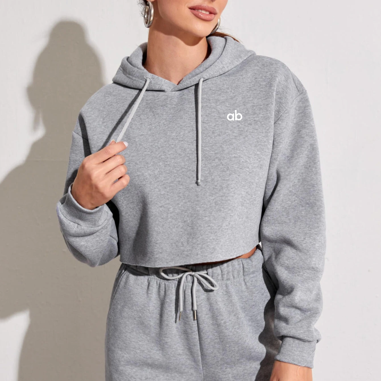 Short Crop Hoodie Women Loose Fit Autumn Winter Thick Warm Casual Streetwear Solid Basic Sweatshirt