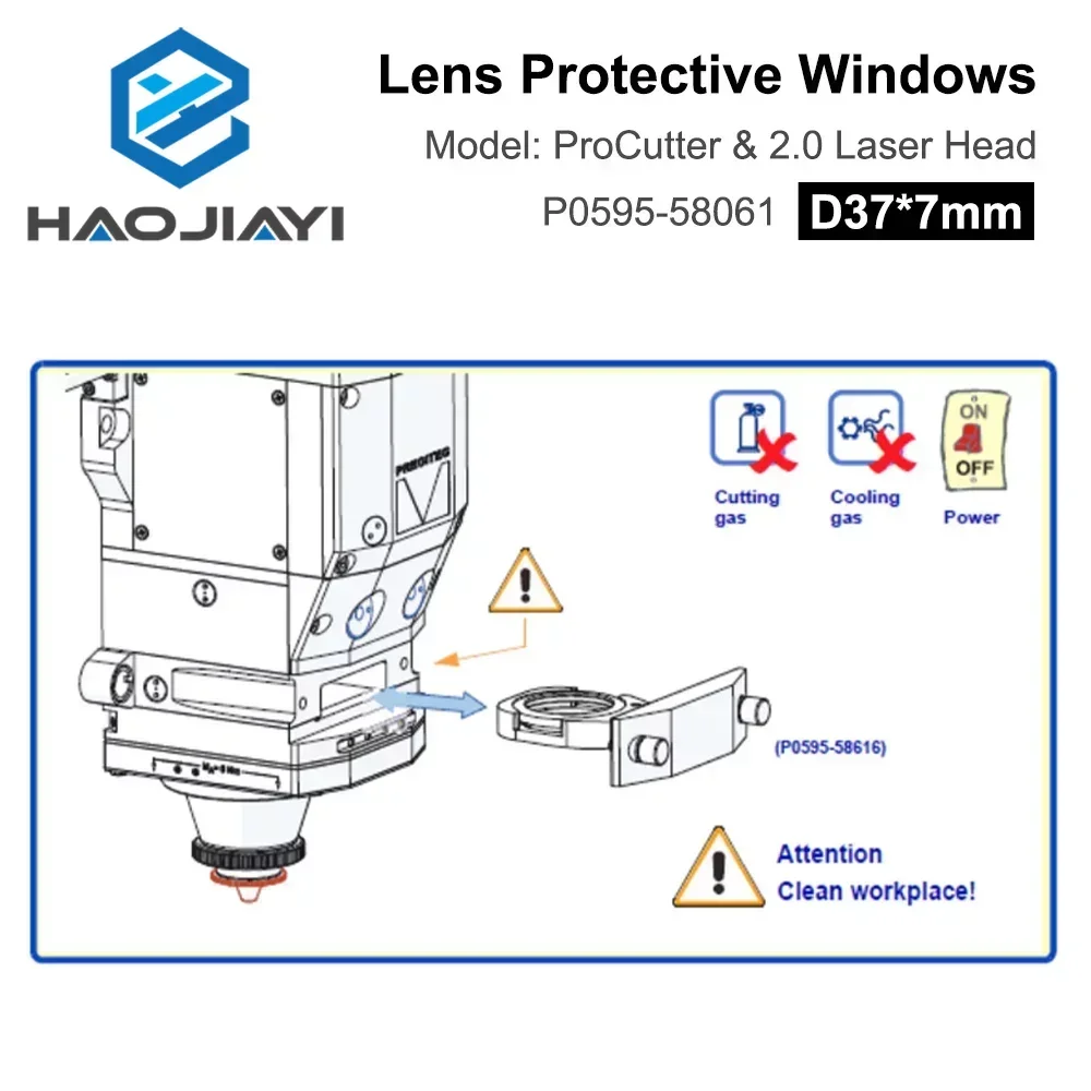 HAOJIAYI 렌즈 보호 윈도우 D37x7 P0595-58601, 섬유 레이저 커터 2.0 헤드 30KW 광학 실리카 유리용 정품 렌즈