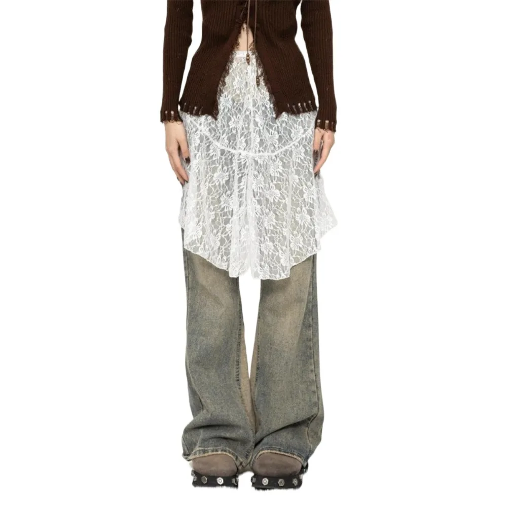 

Fashion Lace-up Lace Mini Skirt Slim Fit Irregular Hem Hip Curtain Harajuku All-match Fart Curtain for Women