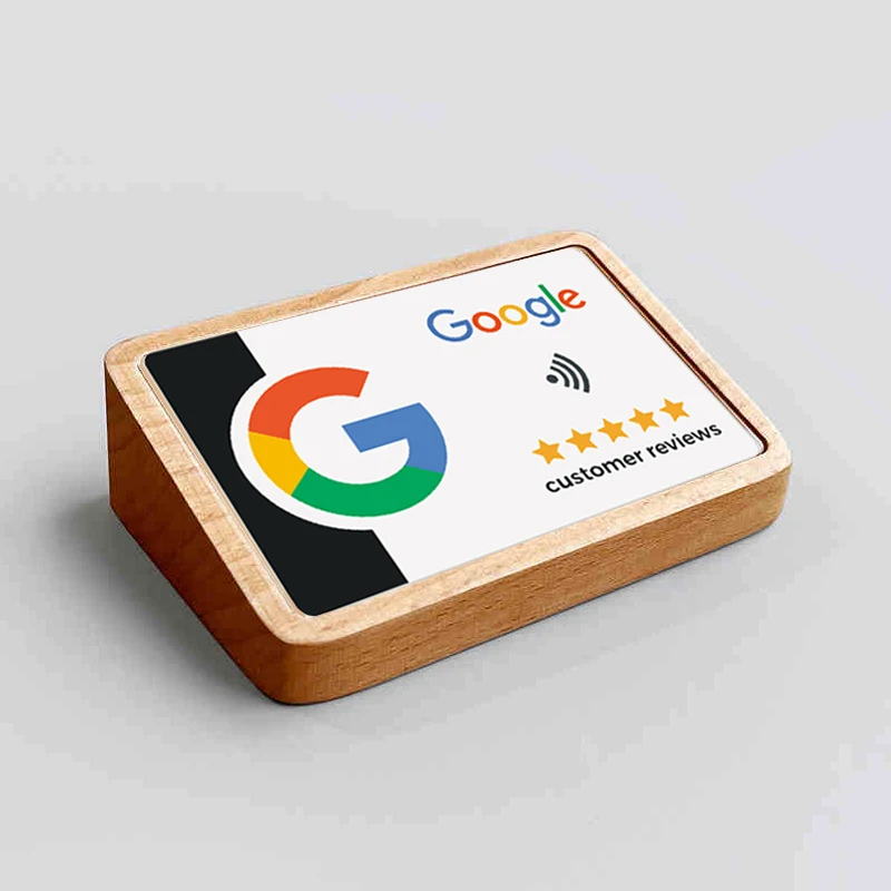 NFC Google Review Card Holder NFC Plaque NFC Stand Display 2 in 1 Beech Wood Material