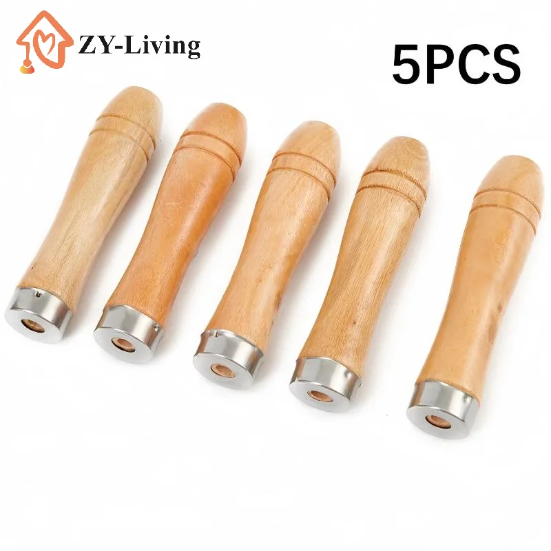 5pcs Wooden File Handle Replacement Strong Metal Collar For File Craft Tool 9cm Wood Rasp Woodworking Polishing Rust-Proof