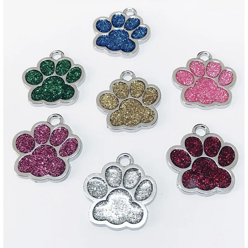 

Dog Tags Engraved Cat Puppy Pet ID Name Collar Tag Pendant Bone&Paw Glitter Cute Pet Accessories