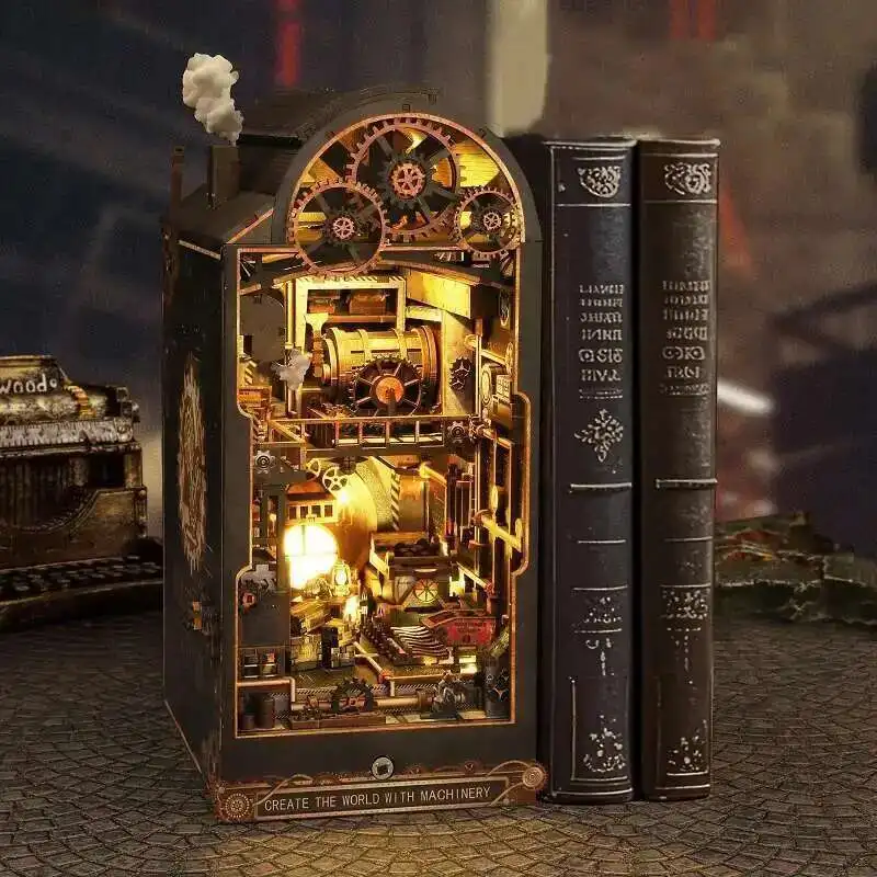 

DIY деревянный книжный уголок, механические фигурки мира, наборы миниатюр, подставка для книг, книжная полка ручной работы для друзей, подарки, домашний декор, поделки