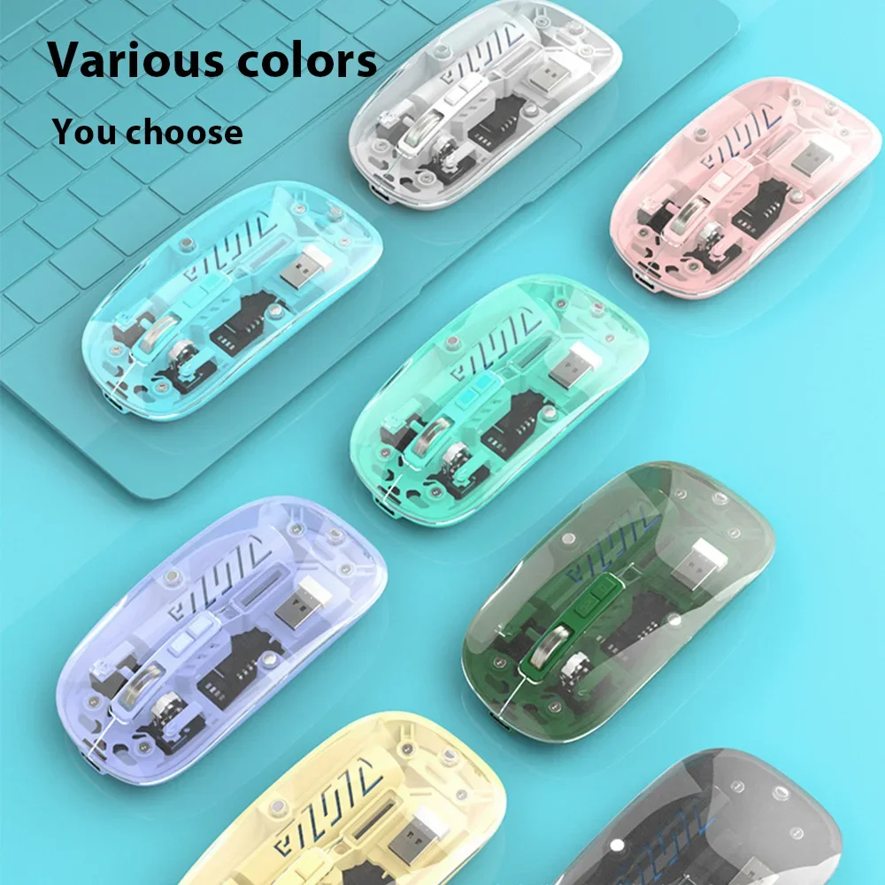 Transparent Dual Mode Wireless Mouse  2.4G Bluetooth Rechargeable Mouse Silence Ergonomic Mouse For iPad Laptop Tablet Phone PC