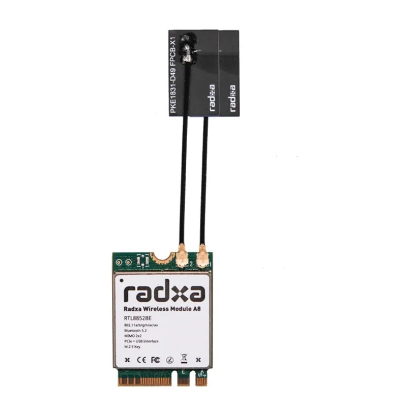 Radxa 무선 모듈 A8 WiFi6 / BT5.2 듀얼 안테나는 PCIe M.2 E K를 지원합니다.