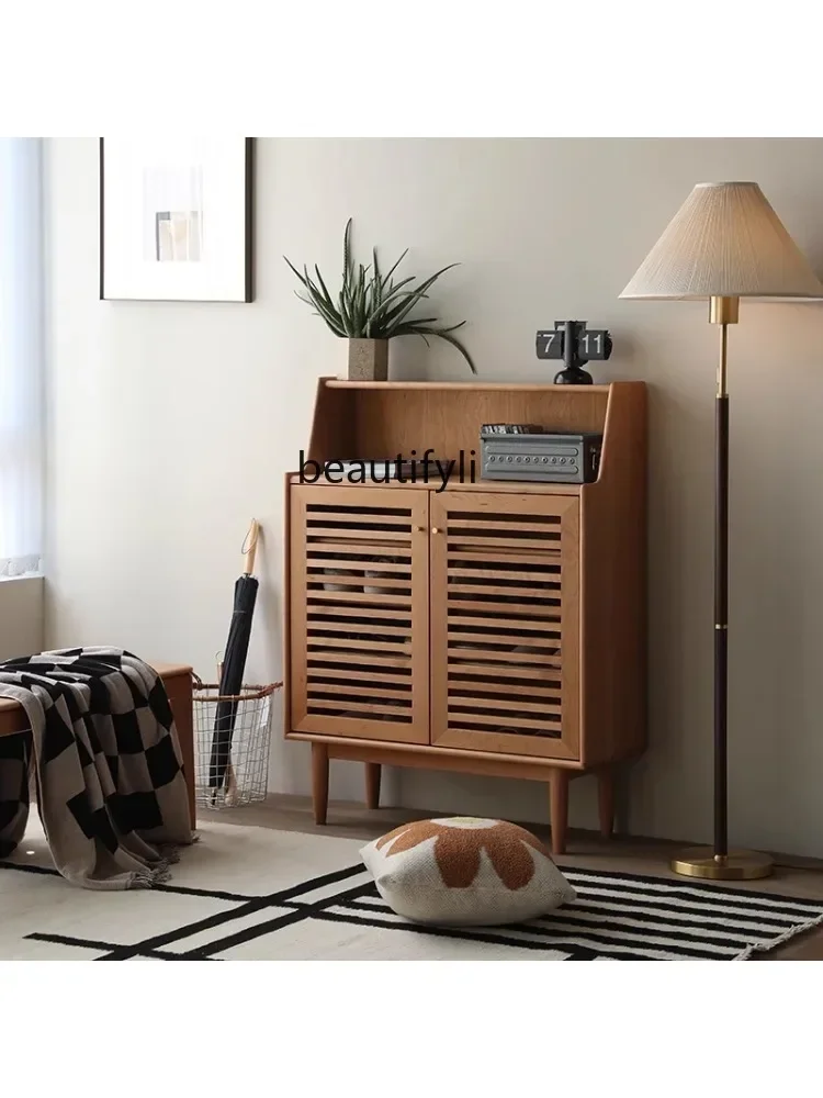 

07Solid Wood Double-Door Shoe Cabinet Simple Modern Home Entrance Cabinet Large Capacity Home Foyer Shoe Cabinet furniture