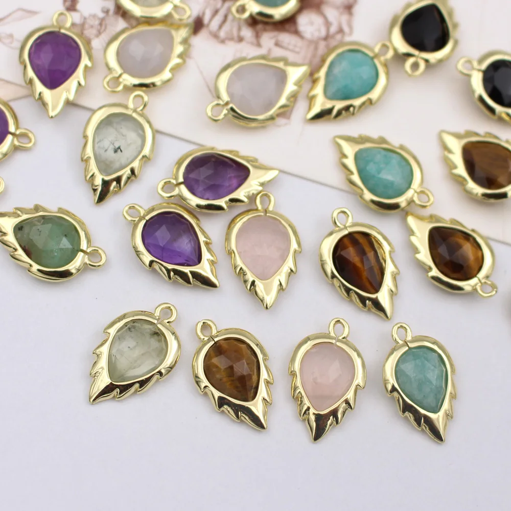 

10 шт. DIY ювелирные аксессуары в форме листа аметист кварц амазонит тигровый глаз камни капли кулон подвески