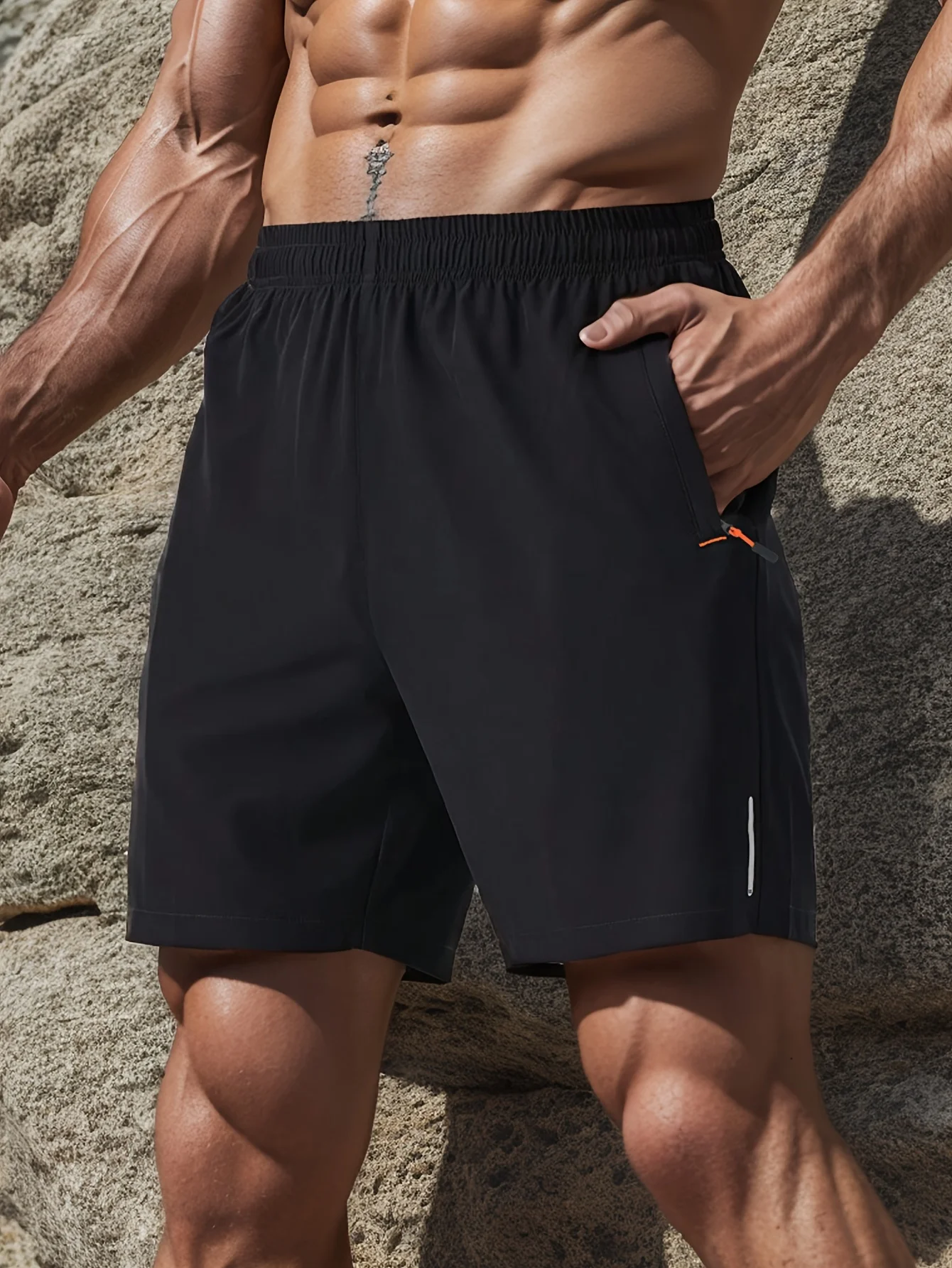 Quick Drying Comfy Active Shorts, Men's Casual Zipper Pockets StretchWaist Drawstring Shorts For Summer Gym Workout Training