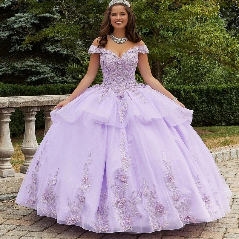 

Блестящие Зеленые платья для Quinceanera с открытыми плечами, фатиновые 3D Платья с цветочным рисунком и бисером, на шнуровке, 15 лет, бальные платья принцессы