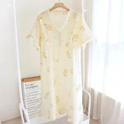 Novedad de verano, camisón de mujer, falda de crepé de algodón 100%, falda fina de manga corta, cárdigan japonés dulce y bonito, falda para el hogar para mujer