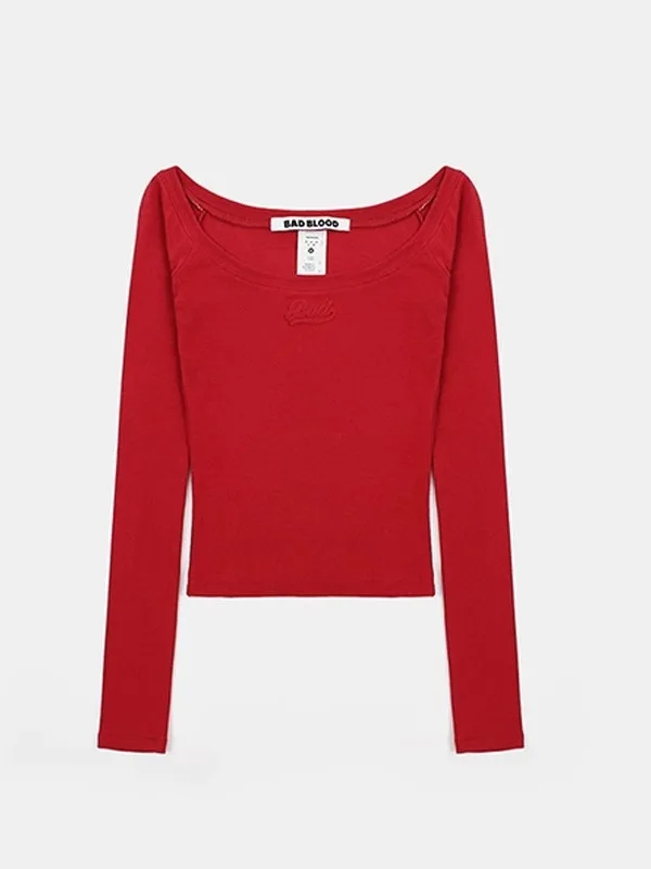 미국 스타일 핫걸 컬러 원숄더 롱 슬리브 티셔츠 여성 슬리밍 베이스 레이어 탑 트렌디 코튼 통기성