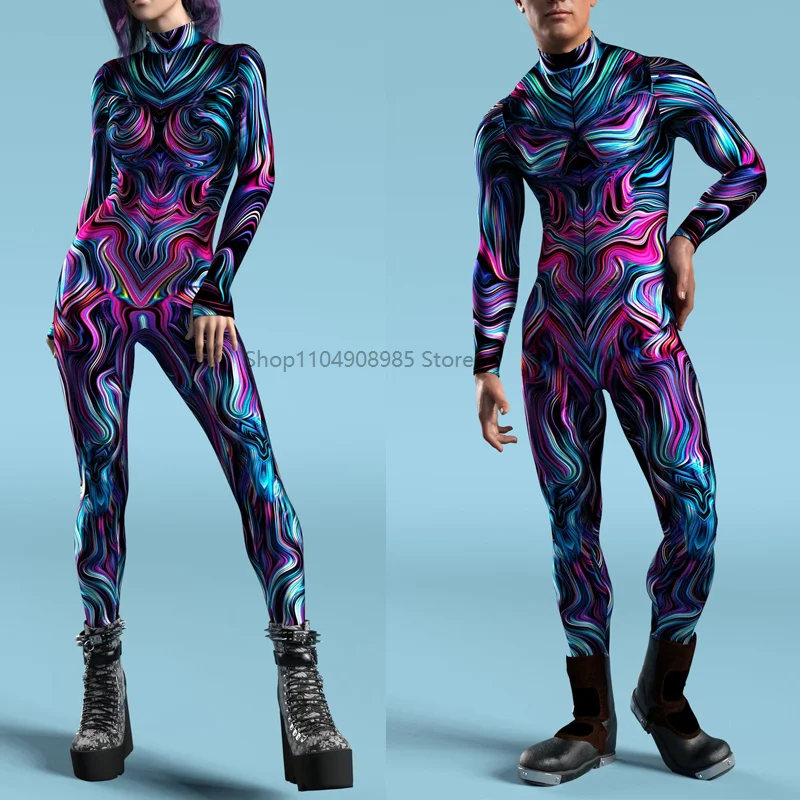 

Trance Sea Costume 3D Print Catsuit Woman Front Zipper Jumpsuit Zentai Bodysuit Game Party Costume Female Cosplay Outfit