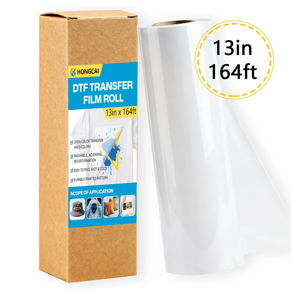 

1 рулон DTF-пленки 13 дюймов * 164 фута, двухсторонняя матовая предварительно обращенная термопереносная бумага для домашних животных, холодная/горячая кожушка, совместимость с Epson