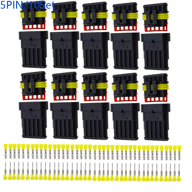 10 sets Kit 5P 5Pins Car waterproof plug male female pair connector amp connector wire harness pair terminal two or three wire