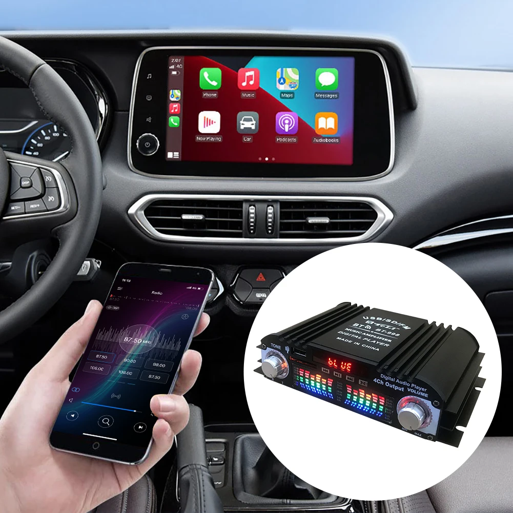 

4-Channel Surround Sound TELI BT-998 12V Car Amplifier Bluetooth/USB/SD/FM Tone Adjustment Remote Control 40W×4 Rated Power