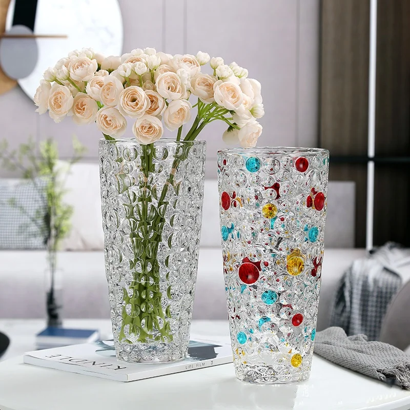 Glass Vase Round Colored Polka Dot Pattern Flower Vase Colored Glass Bottle Terrarium Home Decoration Accessories