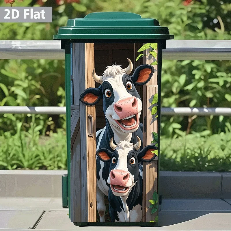 1pc Cows Peeking Through Wooden Door Themed Trash Can Decal Wall Sticker, Ideal for Outdoor Trash Cans, Walls and Home Decor.