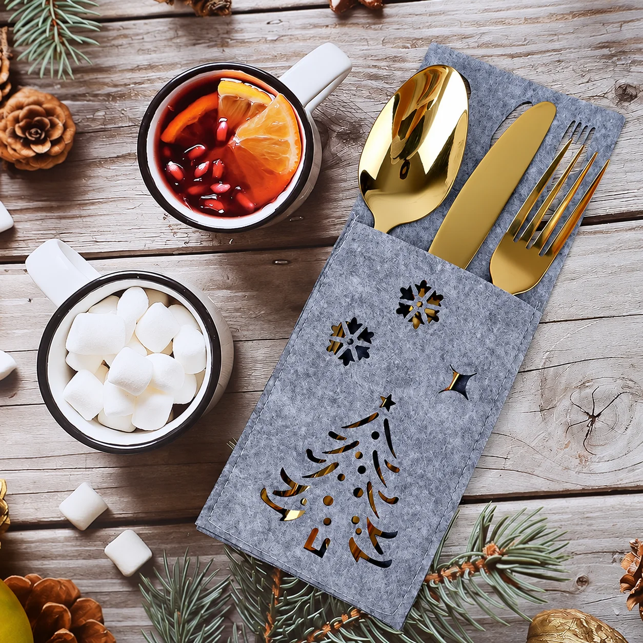 Felt Utensil Organizer Snowflake Cutlery Pocket Felt Christmas Cutlery Pockets Holiday Knife Fork Spoon Holder For Holiday