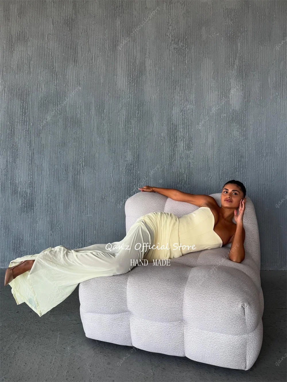 Qanz robes De bal modernes jaune en mousseline De soie sirène robes De Boda Para Fiestas chérie Illusion robe De soirée femmes personnalisé