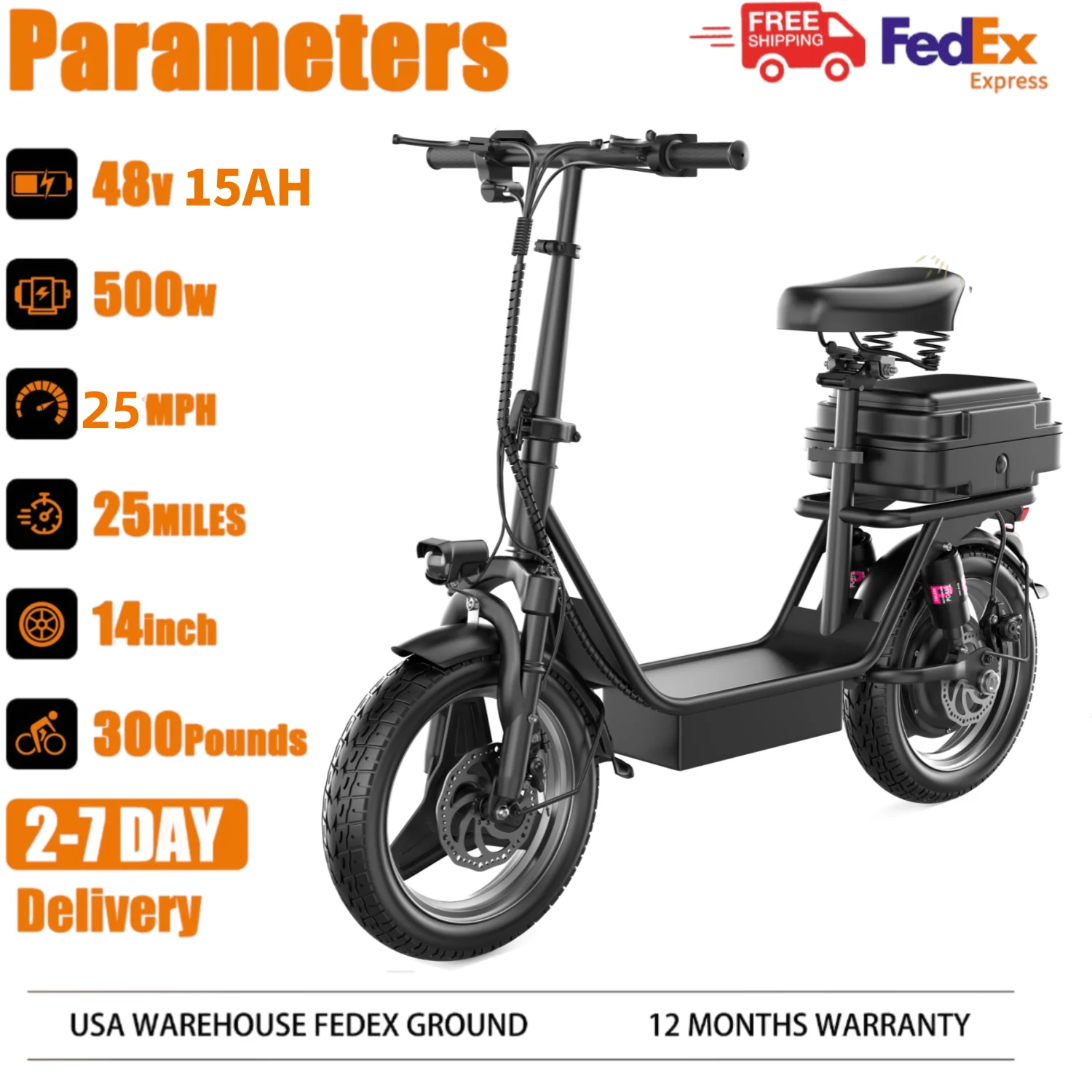 

K11 Electric Scooter, 500W 48V 15A Commuter Scooter w-Seat, Long Distance 30 Miles, Escooter w-Box (removable), with Turn Signal