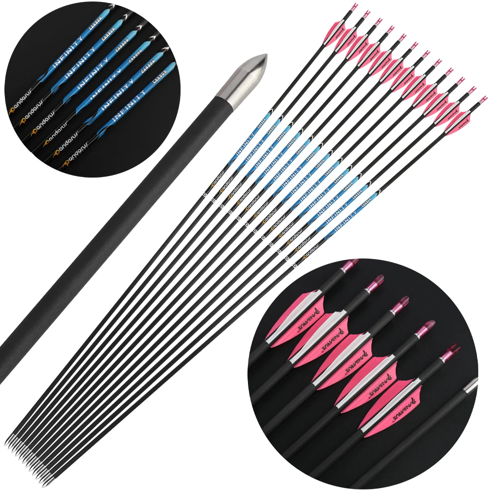 

12 шт., стрела из чистого углерода, позвоночник 400, 500, 600, 700, 800, 900 1000 ID4,2 мм, составной креп для стрельбы из лука, стрельба из лука, соревновательные стрелы