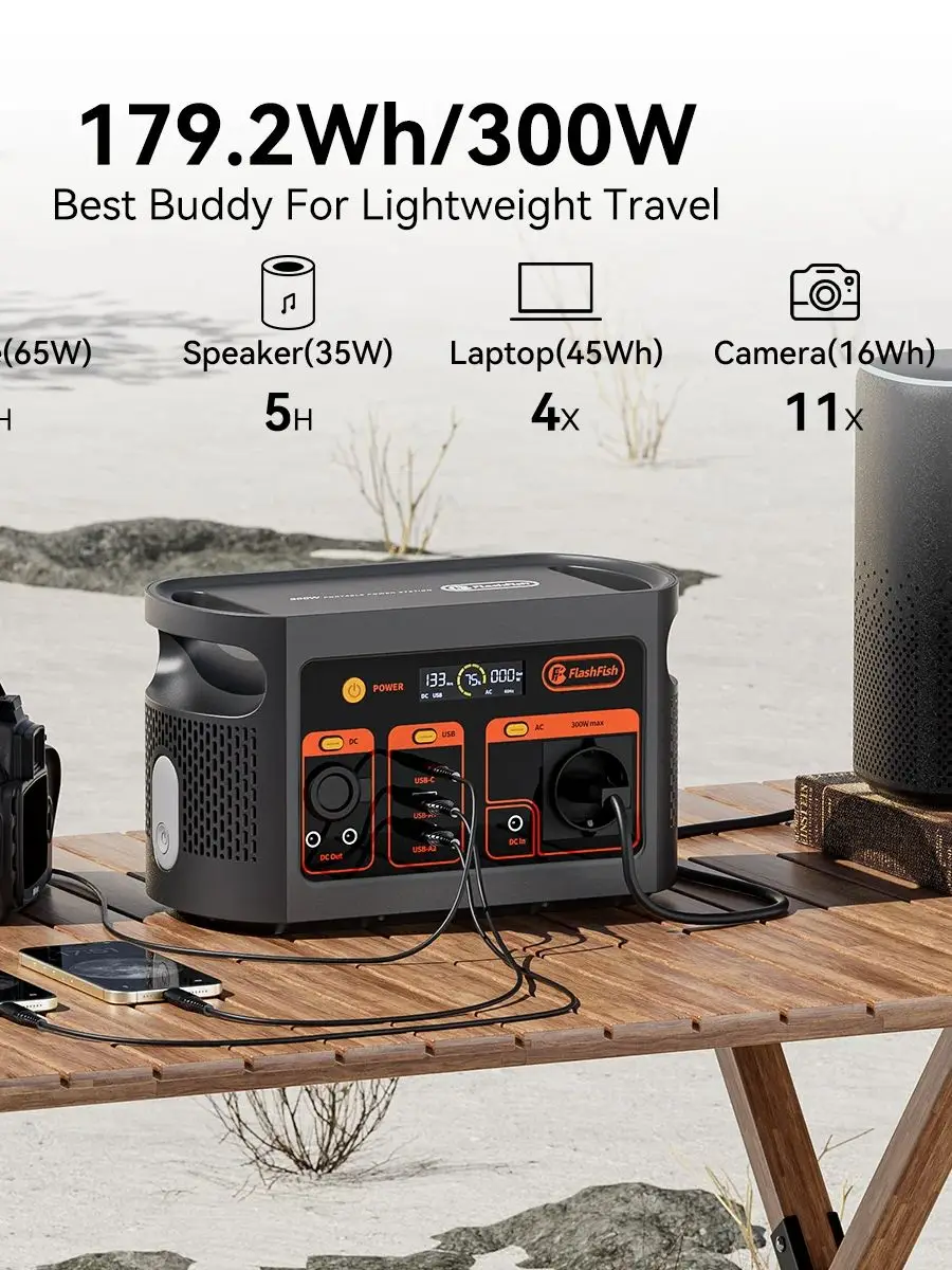FlashFish 300W Draagbare Powerstation Zonnegenerator 179.2WH LiFePO4 Batterij Huis Buiten Camping Noodstroom Mobiele Stroomvoorziening - afbeelding 2