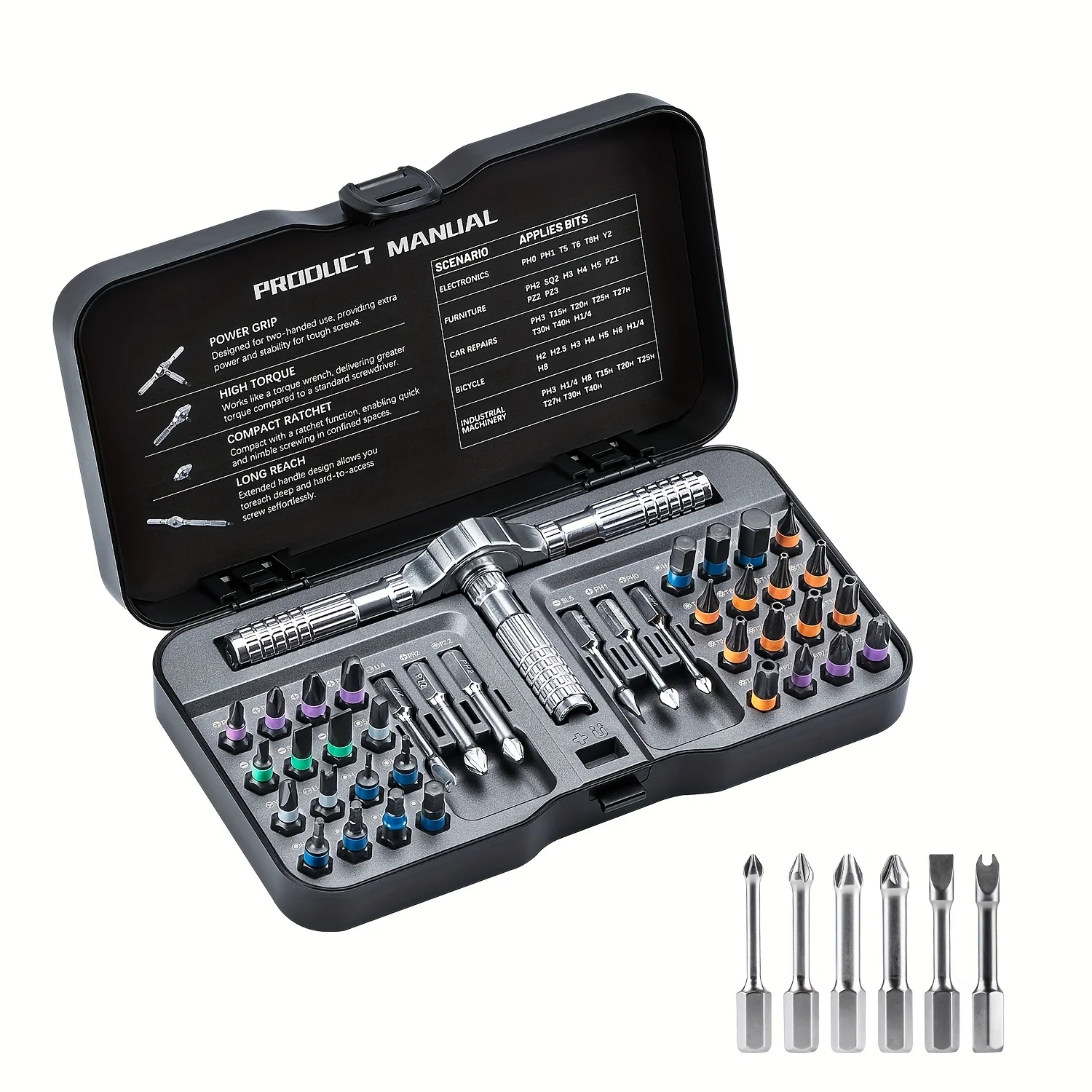 40in 1 Magnetic Screwdriver Set with Detachable Ratchet Handle Portable Compact Repair Tool Kit for Furniture Computer Bicycle