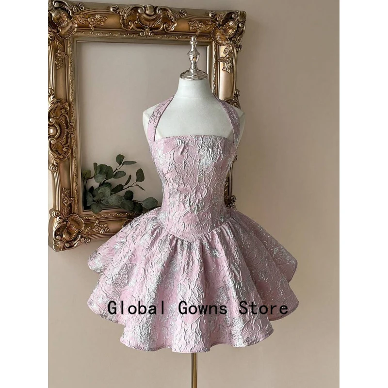 

Pink Vintage Halter Prom Dress Fashion Burgundy Robe De Soiree De Mariage Sleeveless Short Graduation Dresses Customized dress