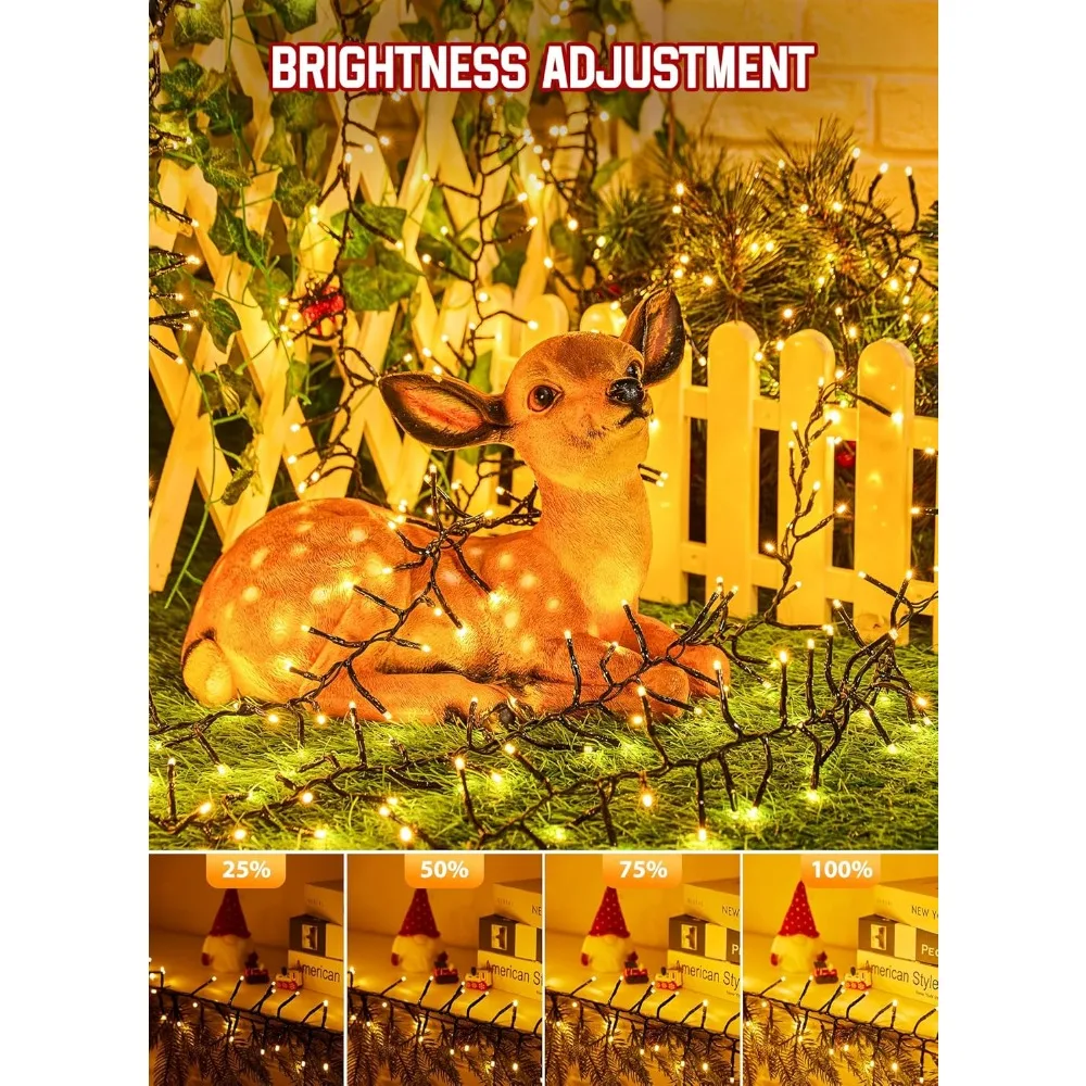 Lumières d'arbre de noël en grappe de 50 pieds, 1000 LED, avec 12 Modes d'éclairage, guirlande lumineuse de pétard d'extérieur, minuterie et contraste à distance