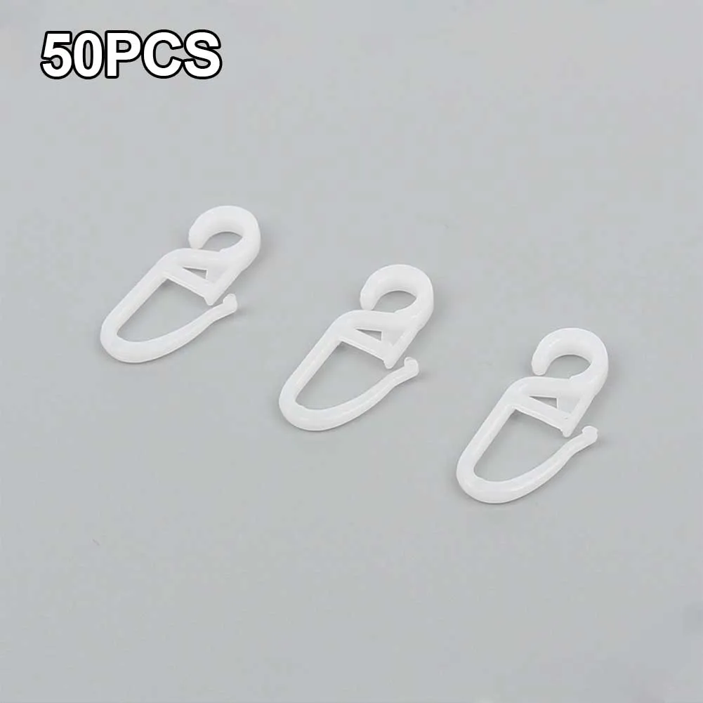 50pcs Curtain Folding Hooks Strong Tension Clip Ring Window Curtain Hanger Hooks White Plastic Curtain Hook Decorative Accessory