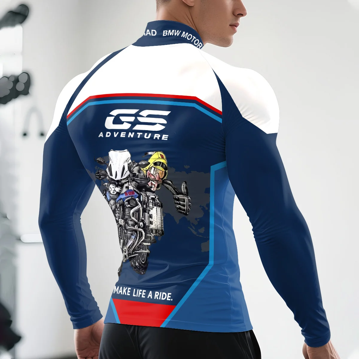 تي شيرت BMW Motorrad GS Adventure لركوب الدراجات في الهواء الطلق سريع الجفاف عصري لركوب الدراجات النارية ثقافة شبه عالية الرقبة