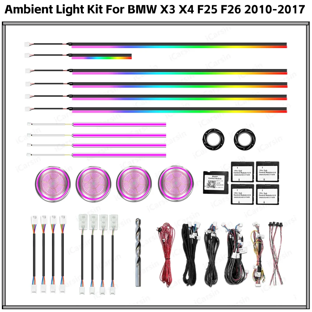 

Upgrade 256 Colors Symphony Car Interior Ambient Lighting for BMW X3 X4 F25 F26 2010-2017 Air Vent Strip Accessories