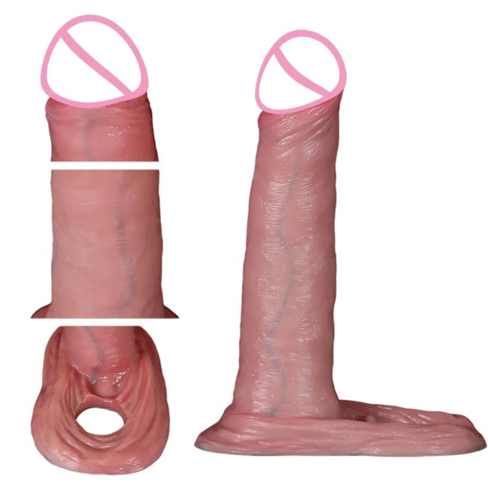 Realistic Penis Sleeve Sex Toy for Men Dick Silicone Condom Reusable Cock Sleeve Penis Extender Male Couples Cock Ring Adult Toy view 6