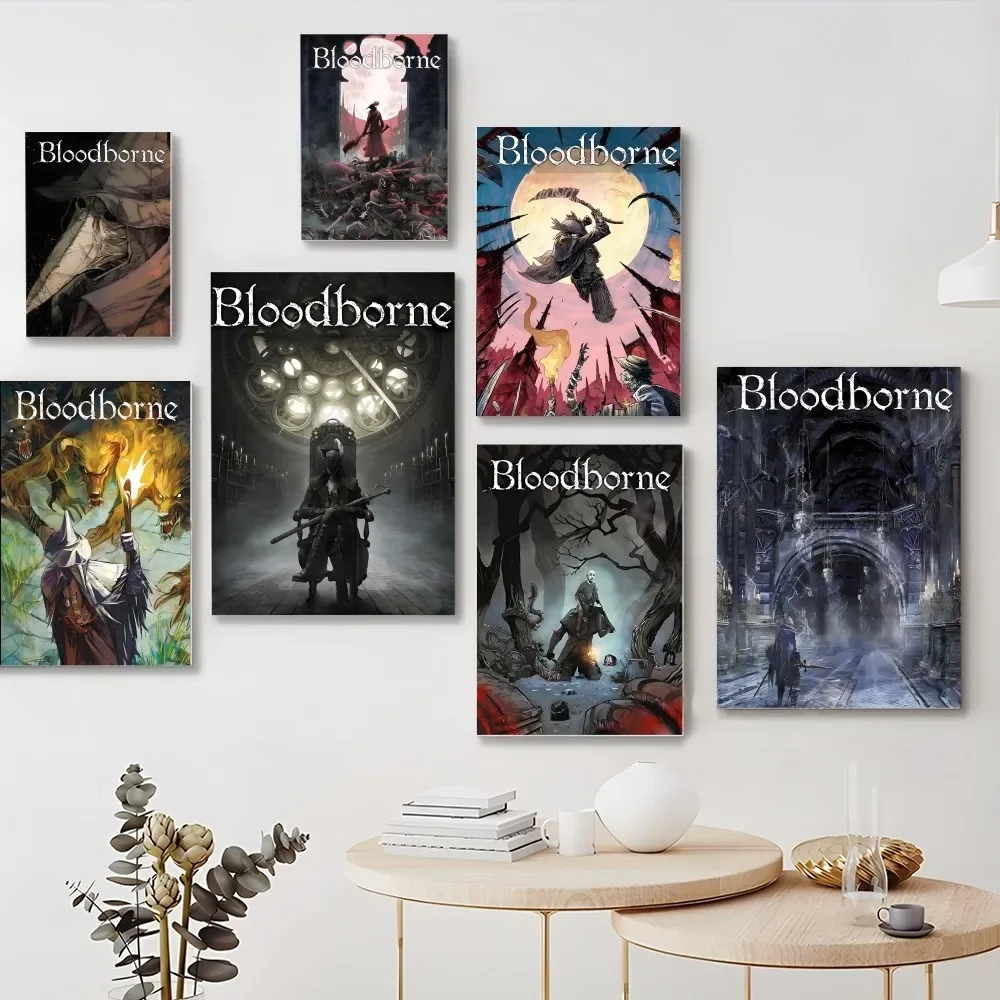 

Bloodborne Retro Poster Self-adhesive Art Poster Retro Kraft Paper Sticker DIY Room Bar Cafe Vintage Decorative