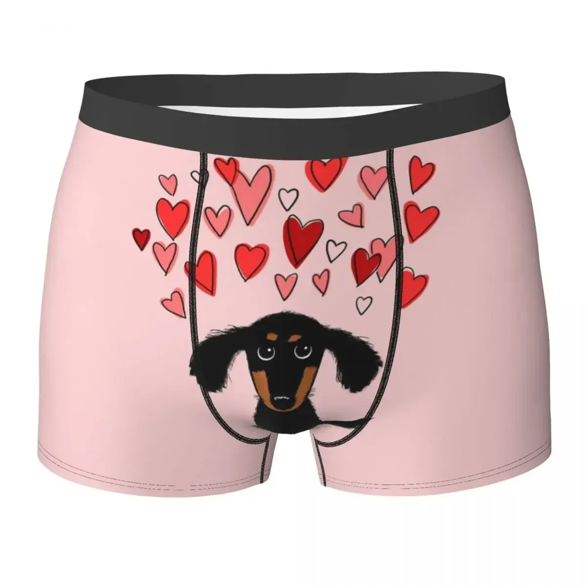 Boxer Underpants Shorts Cute Dachshund Puppy Dog With Valentine Hearts Panties Men's Comfortable Underwear for Homme Man Gift