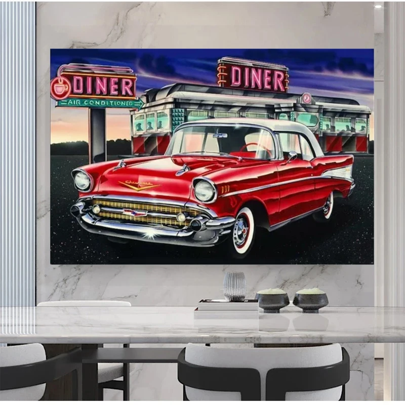 50's Diner Room Bar Vintage diamond painting 5d DIY Rock Roll Diner Car Cross Stitch Embroidery Rhinestone Picture Party Decor